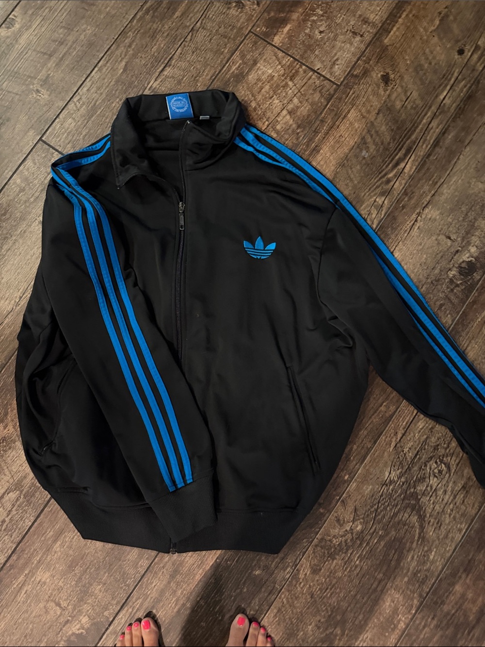 adidas Black Track Jacket with Blue Stripes